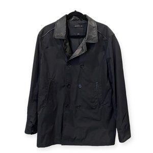 John Varvatos Star USA Double Breasted Coat Leather Trim Black X-Large